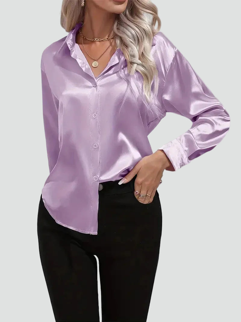 Elegant women's satin-finish shirt with buttons
