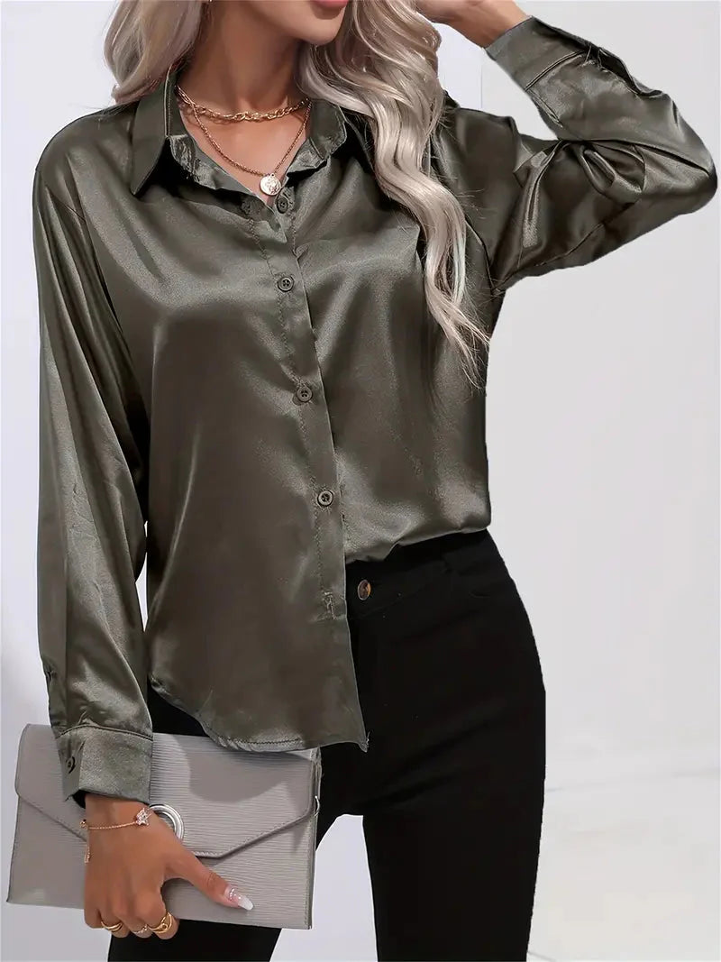 Elegant women's satin-finish shirt with buttons