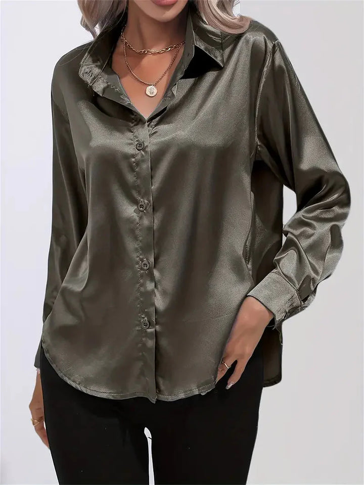 Elegant women's satin-finish shirt with buttons