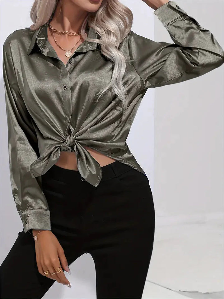 Elegant women's satin-finish shirt with buttons