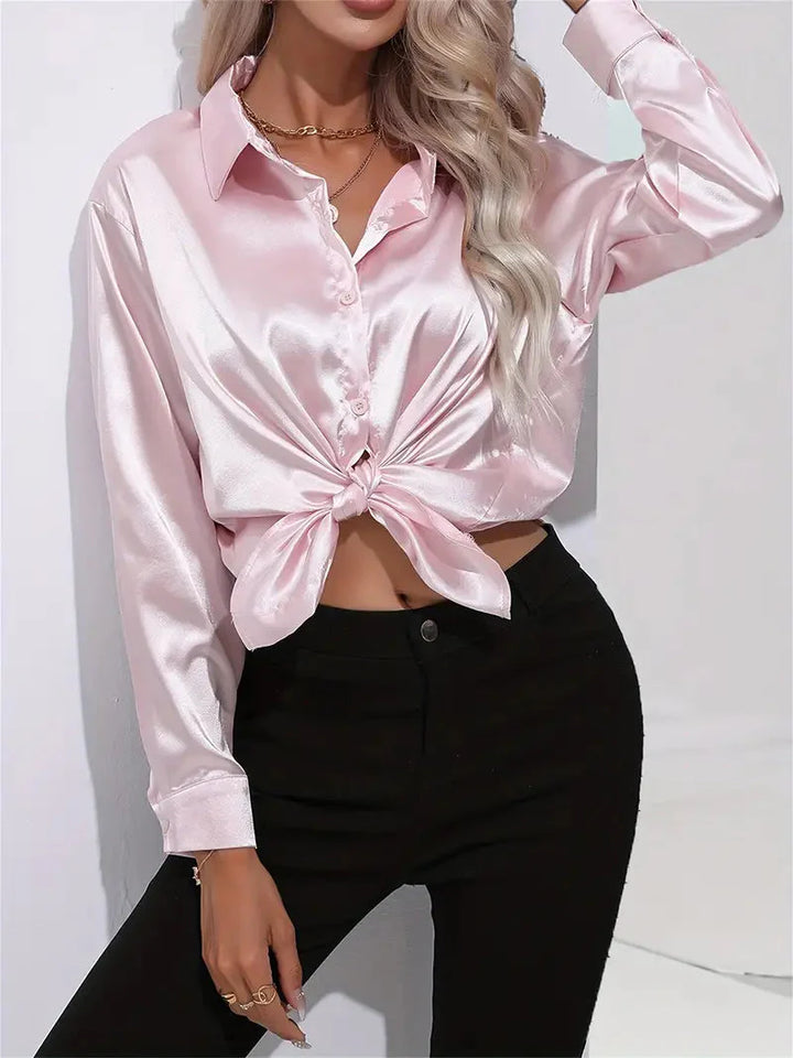 Elegant women's satin-finish shirt with buttons