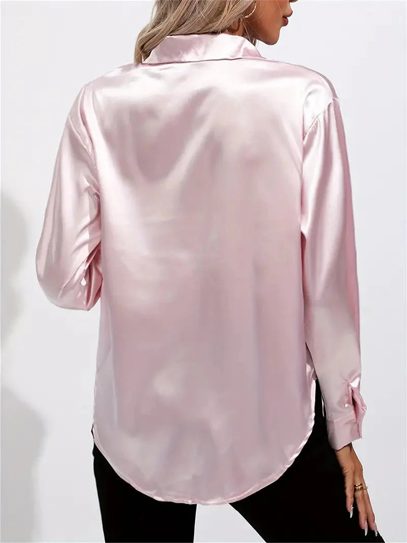 Elegant women's satin-finish shirt with buttons