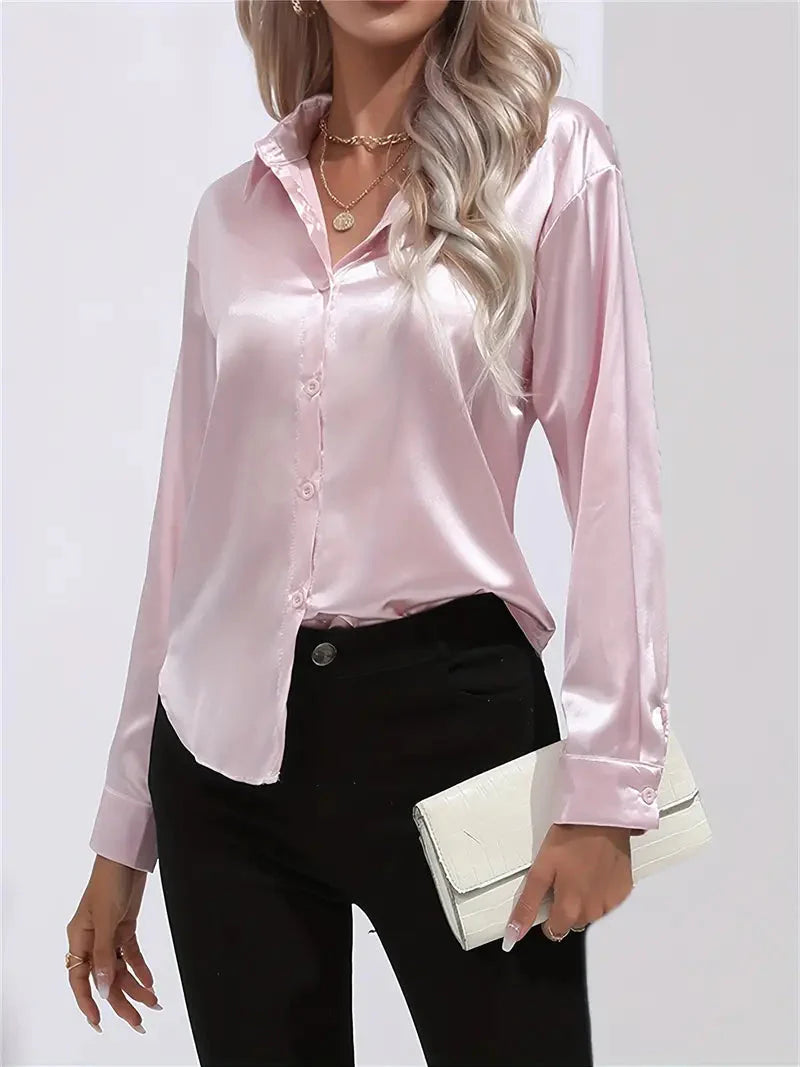 Elegant women's satin-finish shirt with buttons