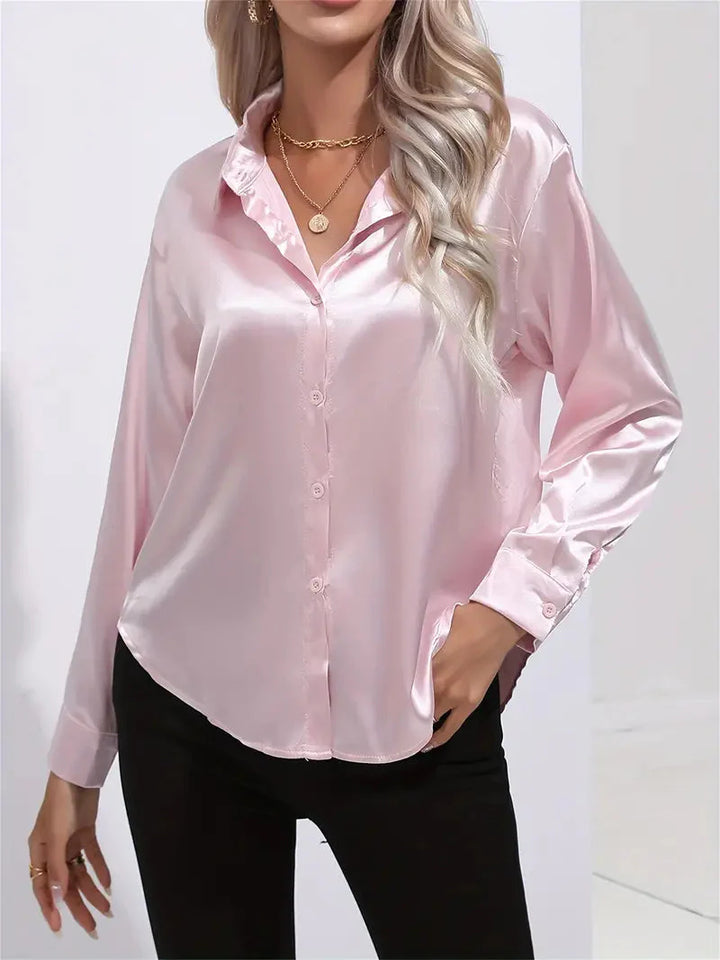 Elegant women's satin-finish shirt with buttons