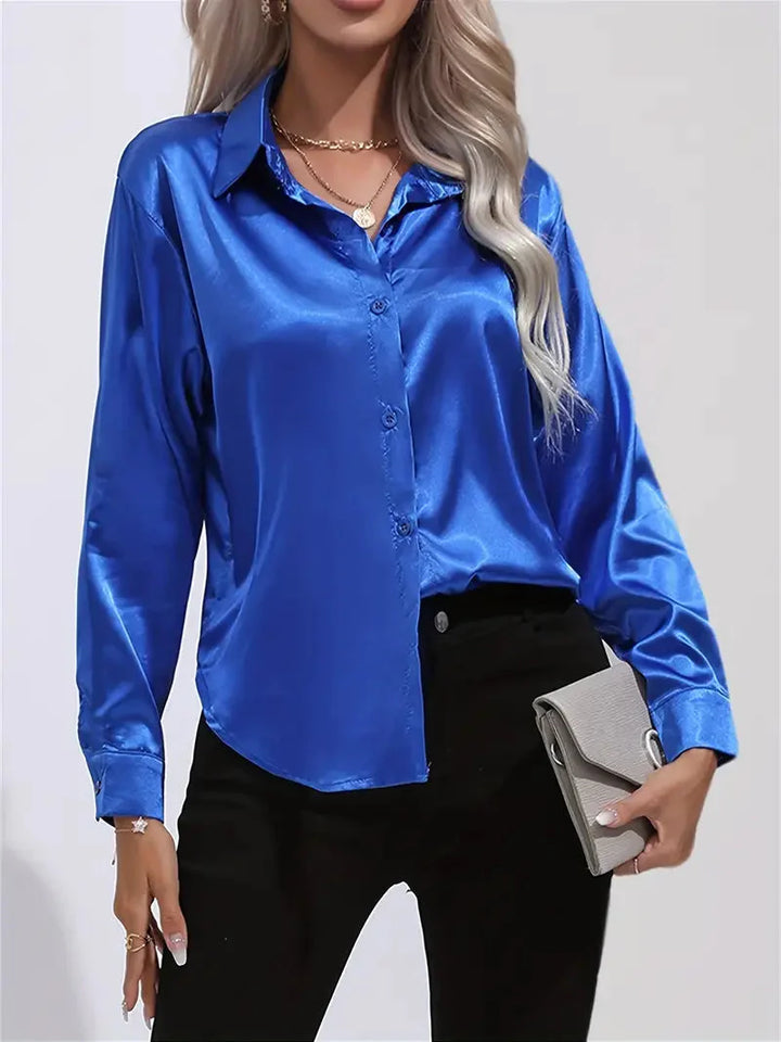 Elegant women's satin-finish shirt with buttons