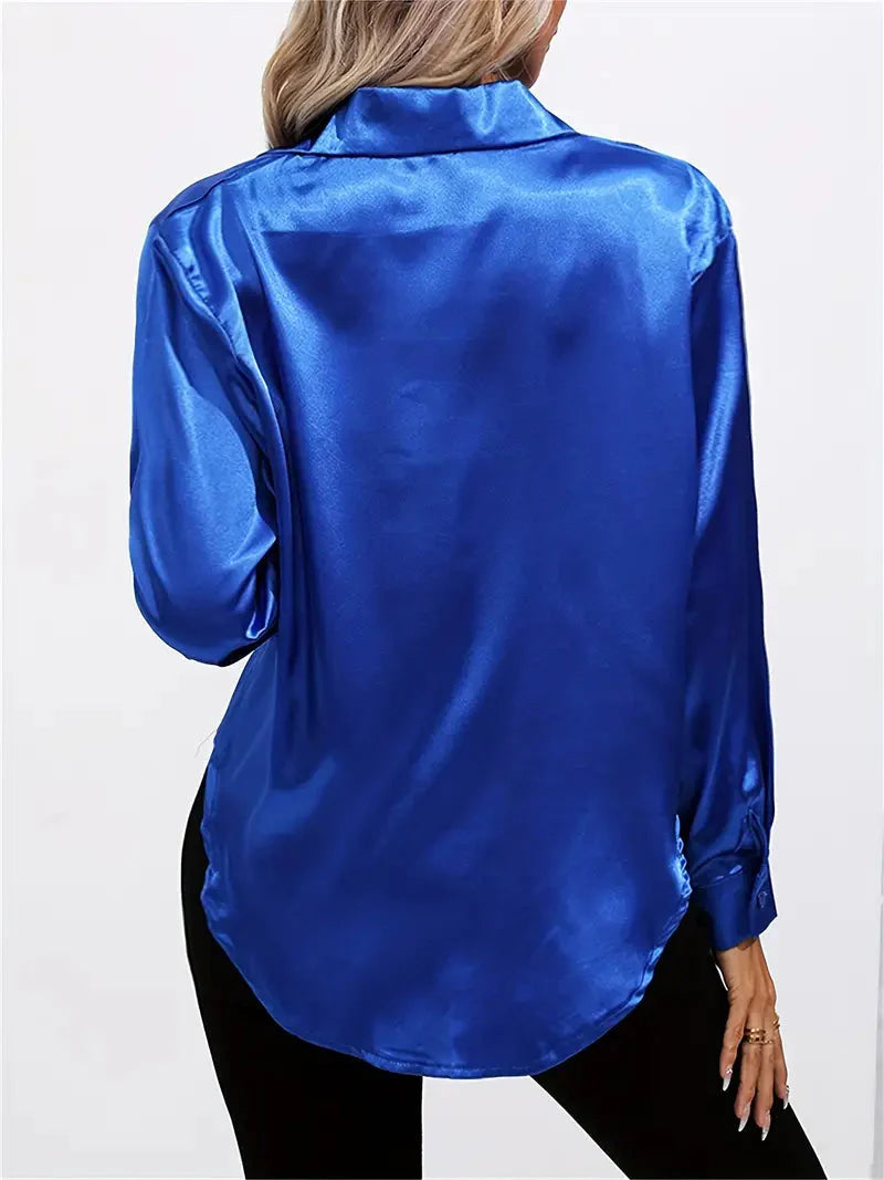 Elegant women's satin-finish shirt with buttons