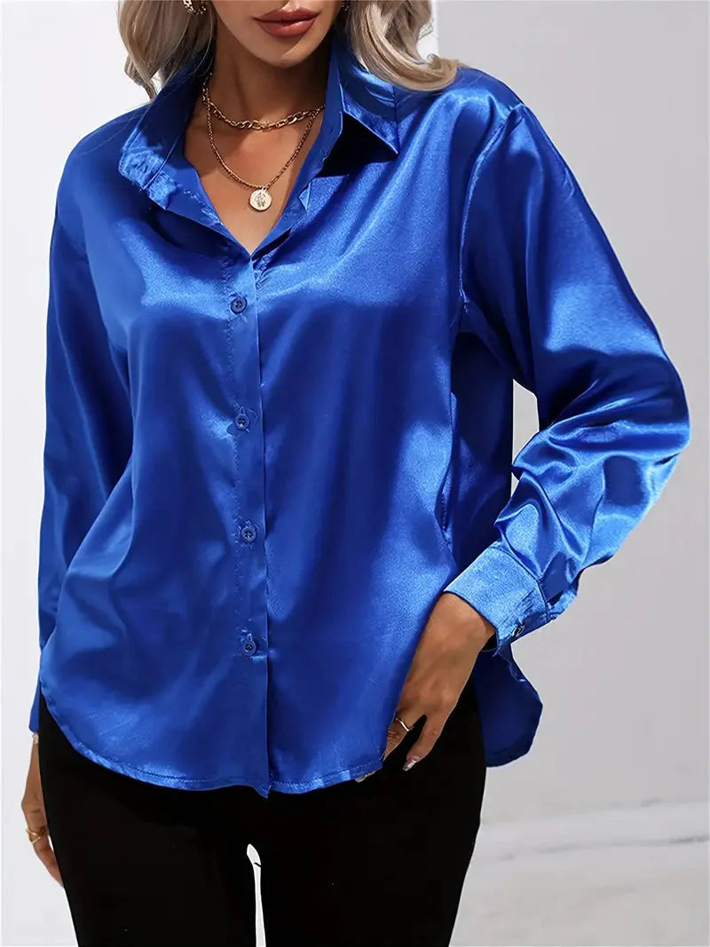 Elegant women's satin-finish shirt with buttons