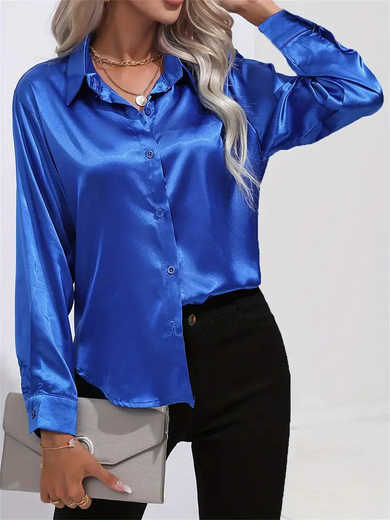 Elegant women's satin-finish shirt with buttons
