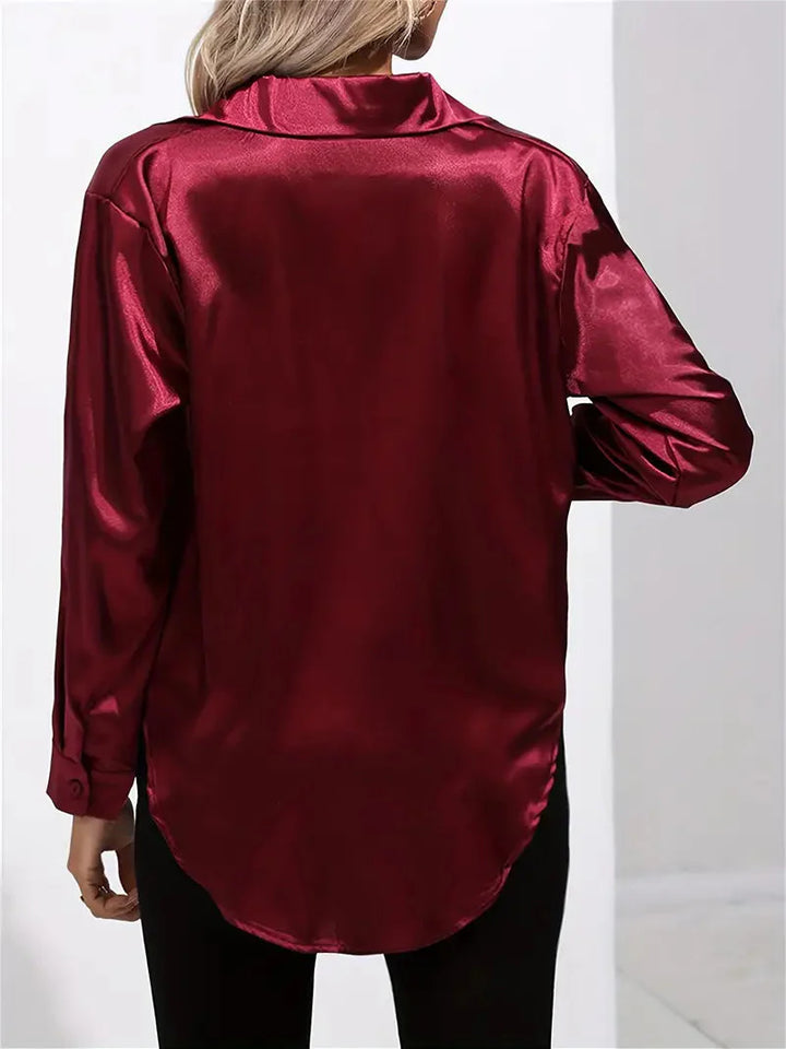Elegant women's satin-finish shirt with buttons