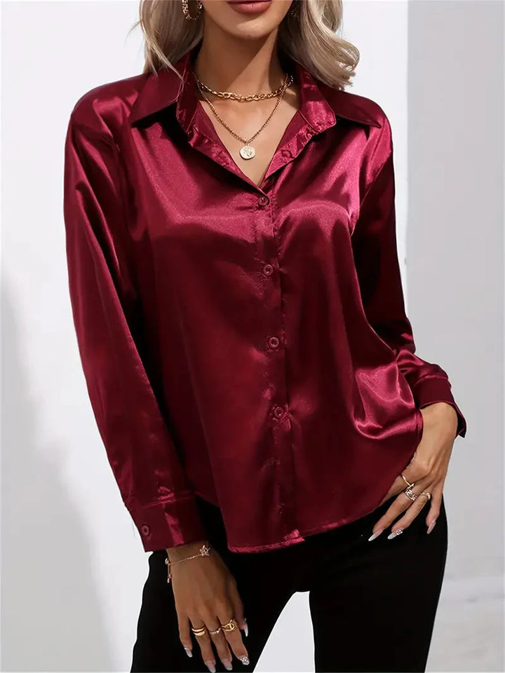 Elegant women's satin-finish shirt with buttons