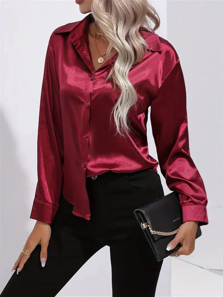Elegant women's satin-finish shirt with buttons