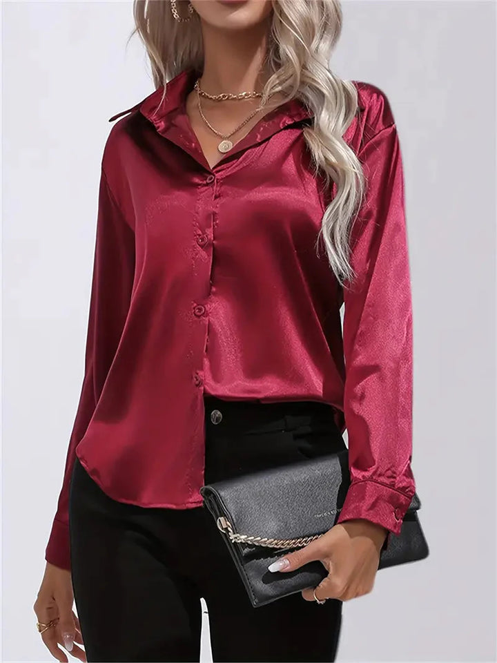 Elegant women's satin-finish shirt with buttons
