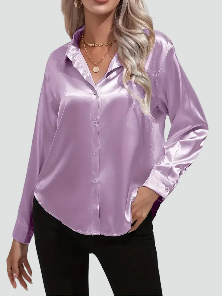 Elegant women's satin-finish shirt with buttons