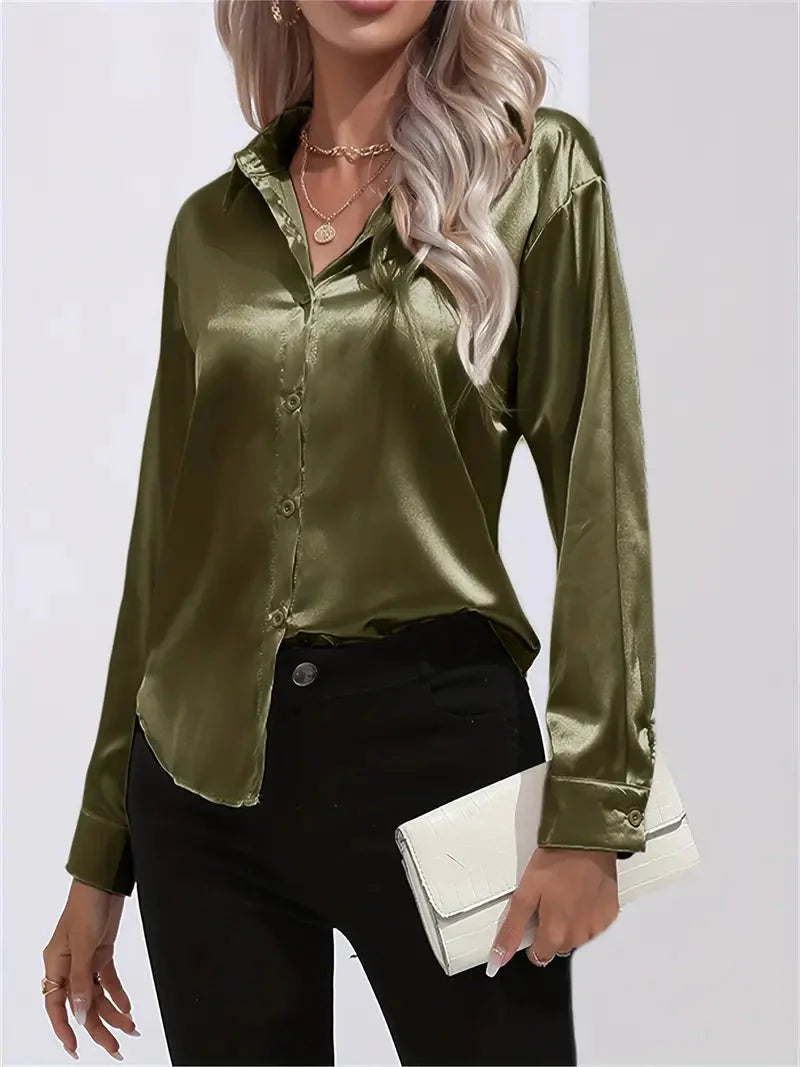 Elegant women's satin-finish shirt with buttons