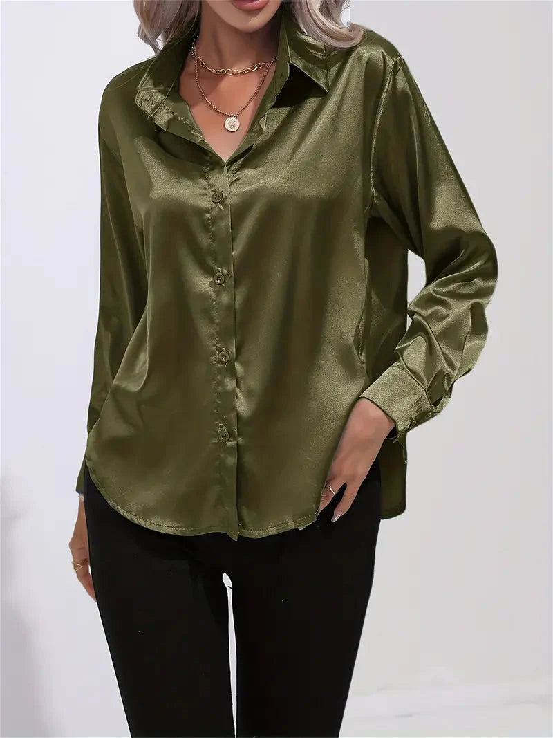 Elegant women's satin-finish shirt with buttons