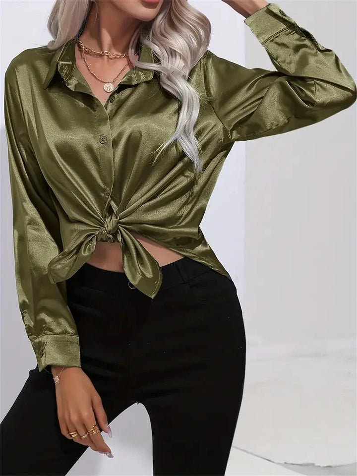 Elegant women's satin-finish shirt with buttons