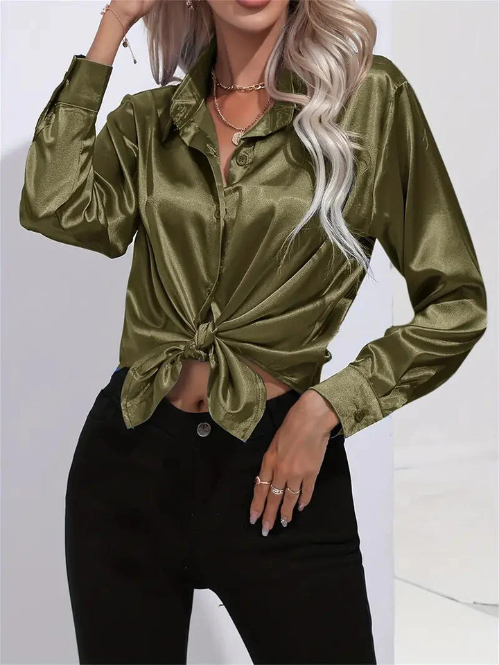 Elegant women's satin-finish shirt with buttons