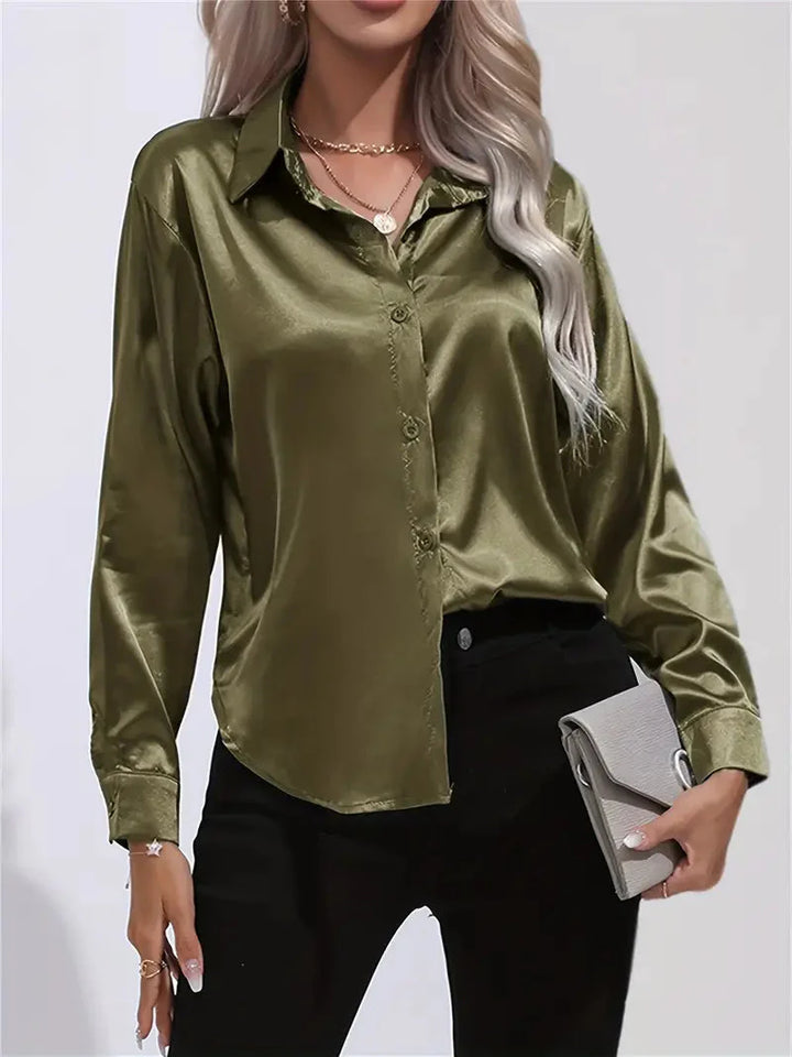 Elegant women's satin-finish shirt with buttons