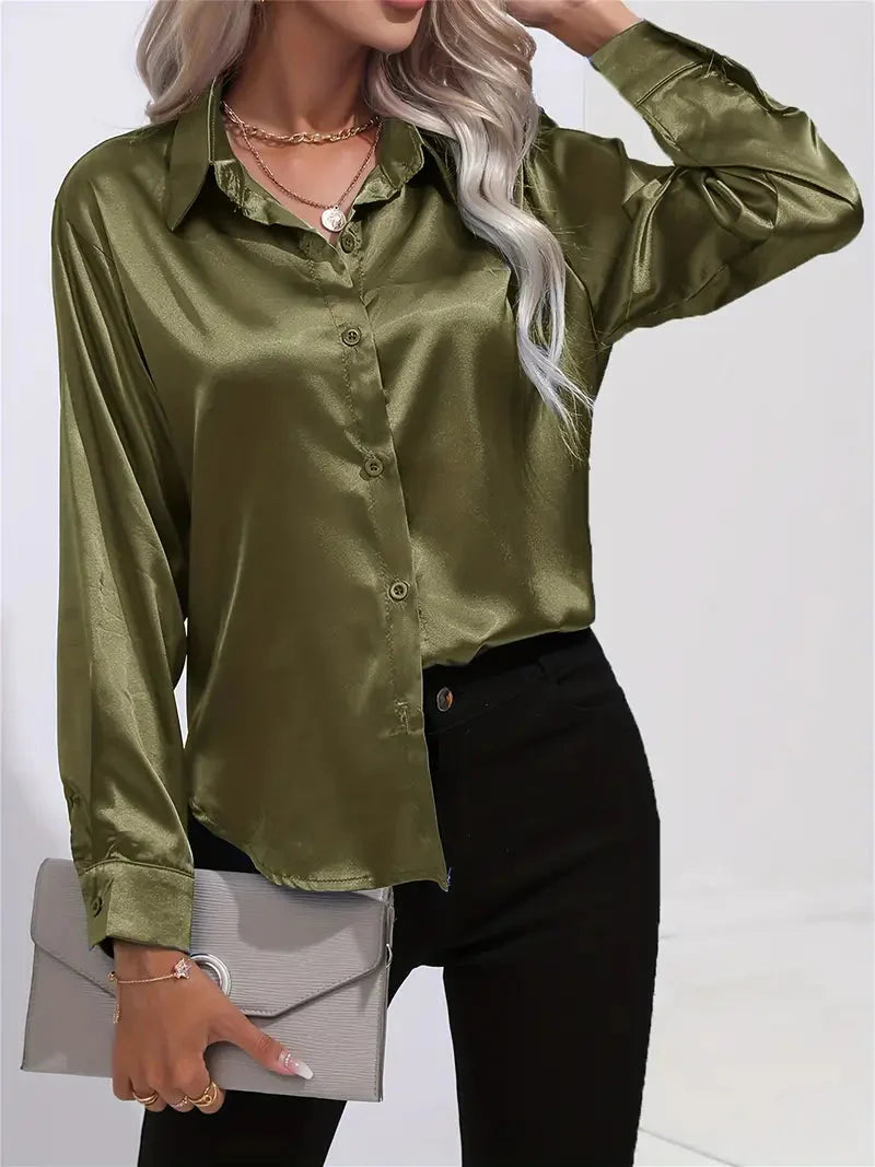Elegant women's satin-finish shirt with buttons