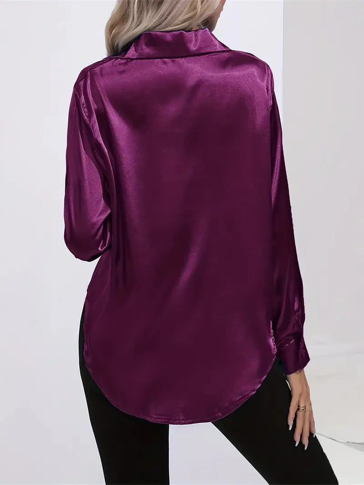 Elegant women's satin-finish shirt with buttons