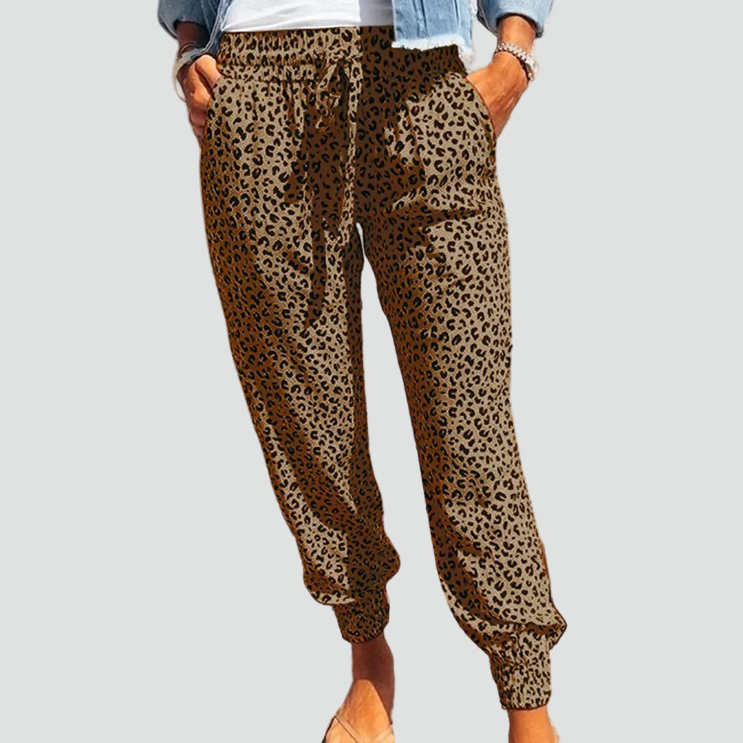 Lightweight leopard print jogger pants with a drawstring waist