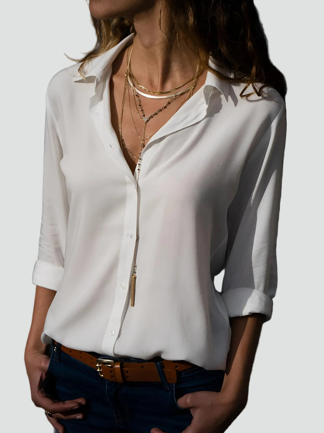 Lekka damska bluzka koszulowa z długim rękawem