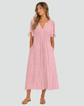 Women's midi lace dress with English embroidery and tie sleeves