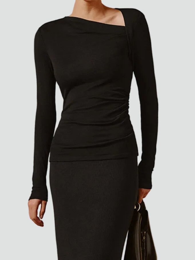 Women's asymmetrical fitted bodysuit with long sleeves