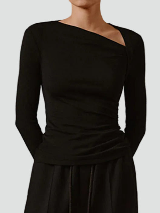 Women's asymmetrical fitted bodysuit with long sleeves