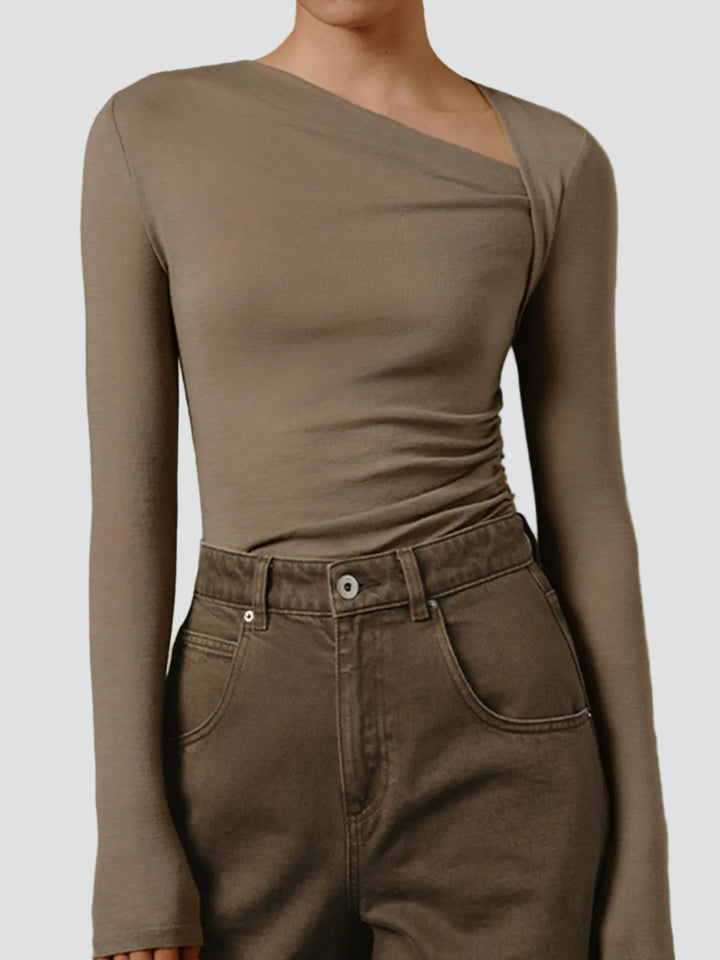 Women's asymmetrical fitted bodysuit with long sleeves