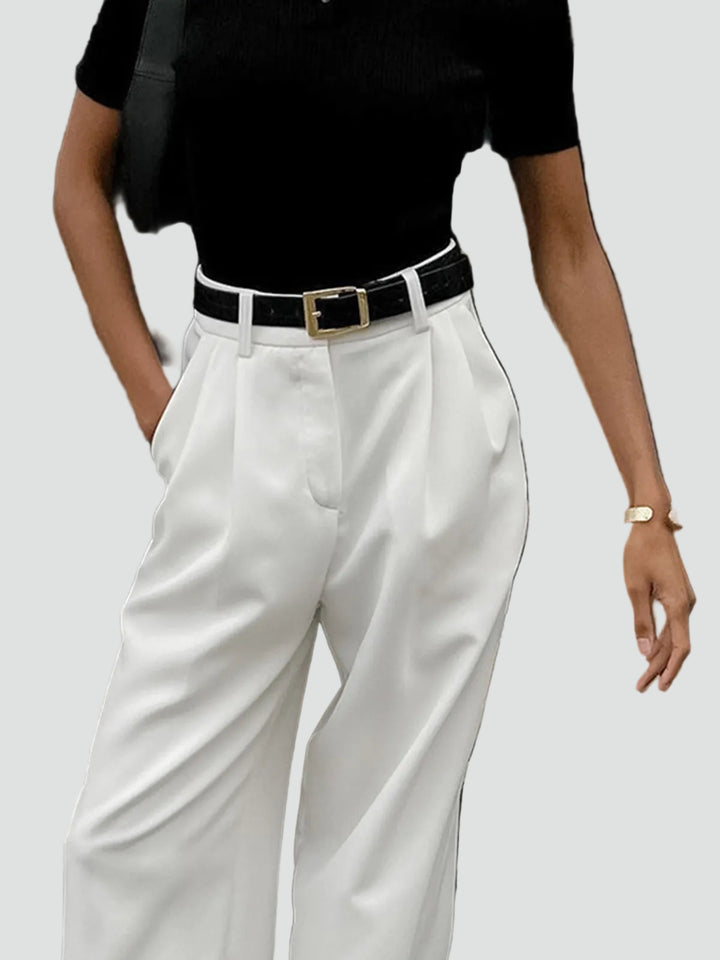 Elegant women's high-waisted wide-leg trousers with belt