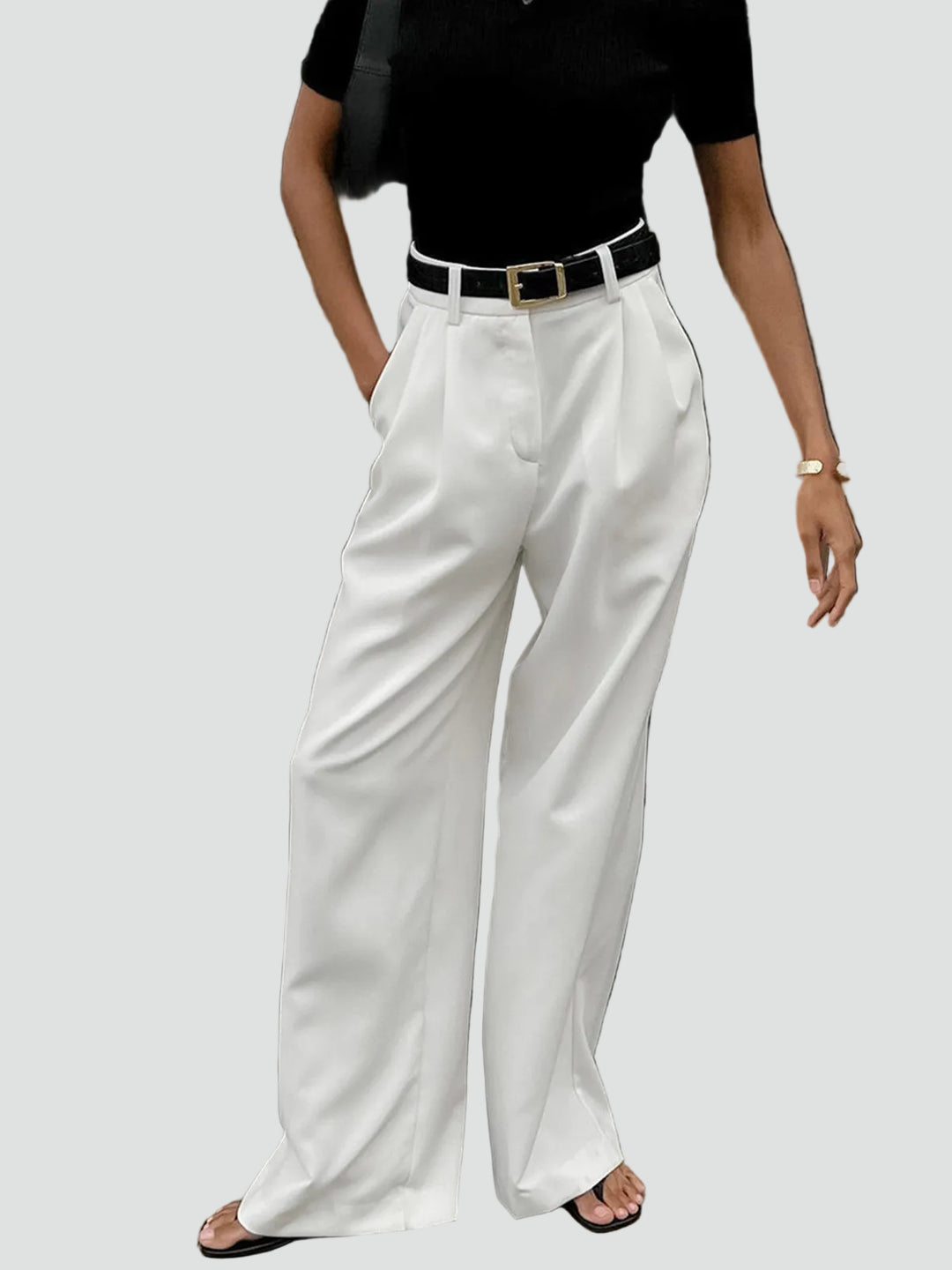 Eleganckie spodnie z szerokimi nogawkami damskie z wysokim stanem