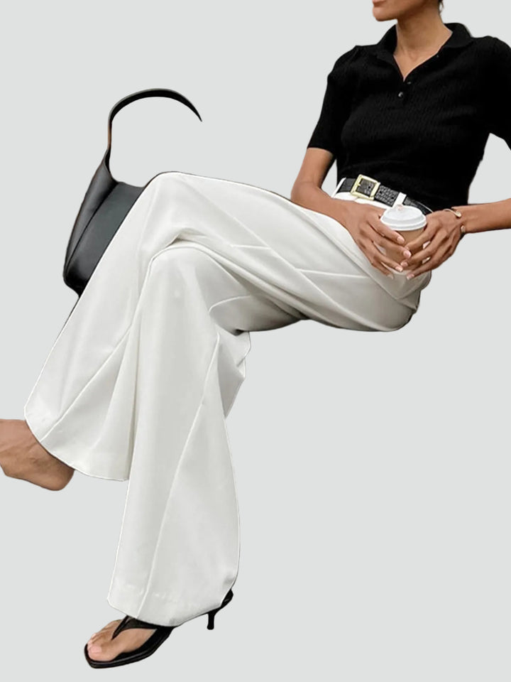 Elegant women's high-waisted wide-leg trousers with belt