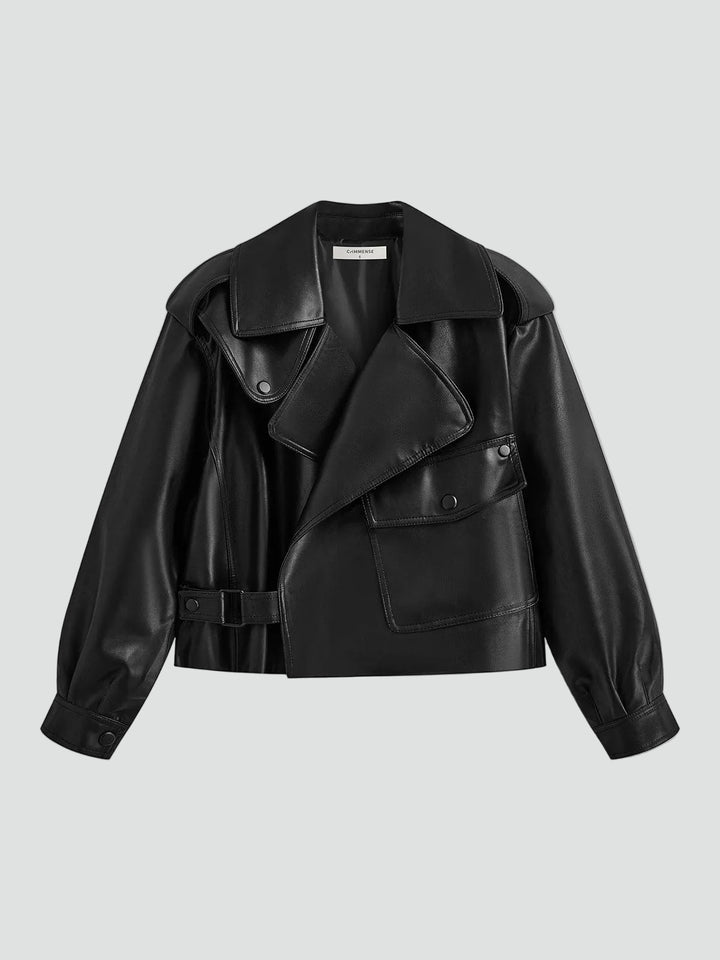 Women's oversized biker jacket with leather look and belt
