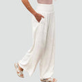 Summer pants with wide legs and a gathered waist