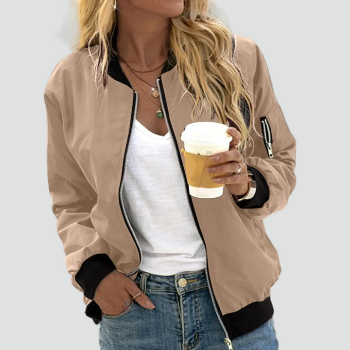 Women's lightweight bomber jacket with zipper and sleeve pocket