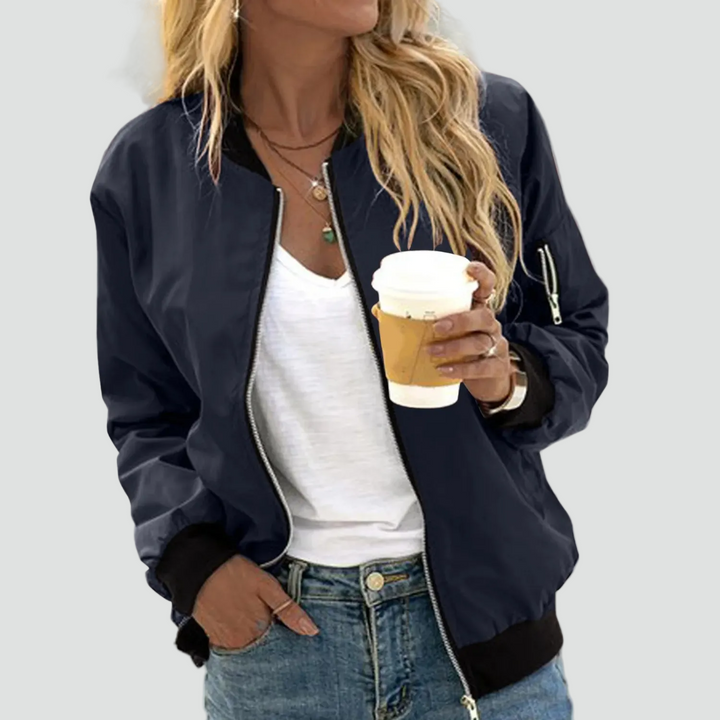 Women's lightweight bomber jacket with zipper and sleeve pocket
