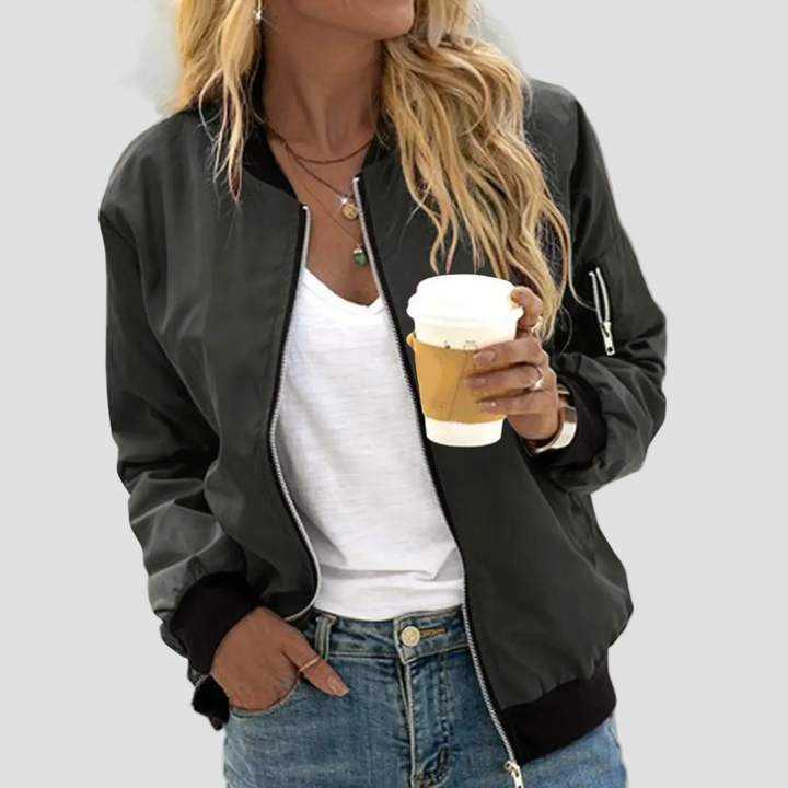 Women's lightweight bomber jacket with zipper and sleeve pocket
