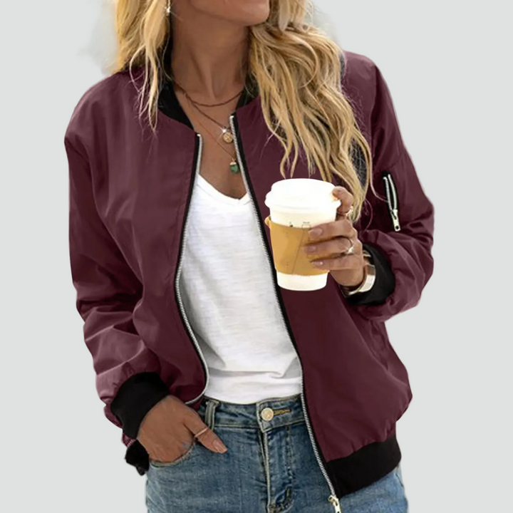 Women's lightweight bomber jacket with zipper and sleeve pocket
