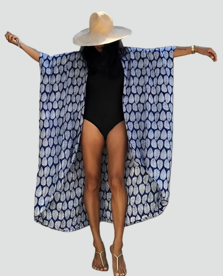 Strandkimono boho maxi met patroon, met taillekoord, losvallend