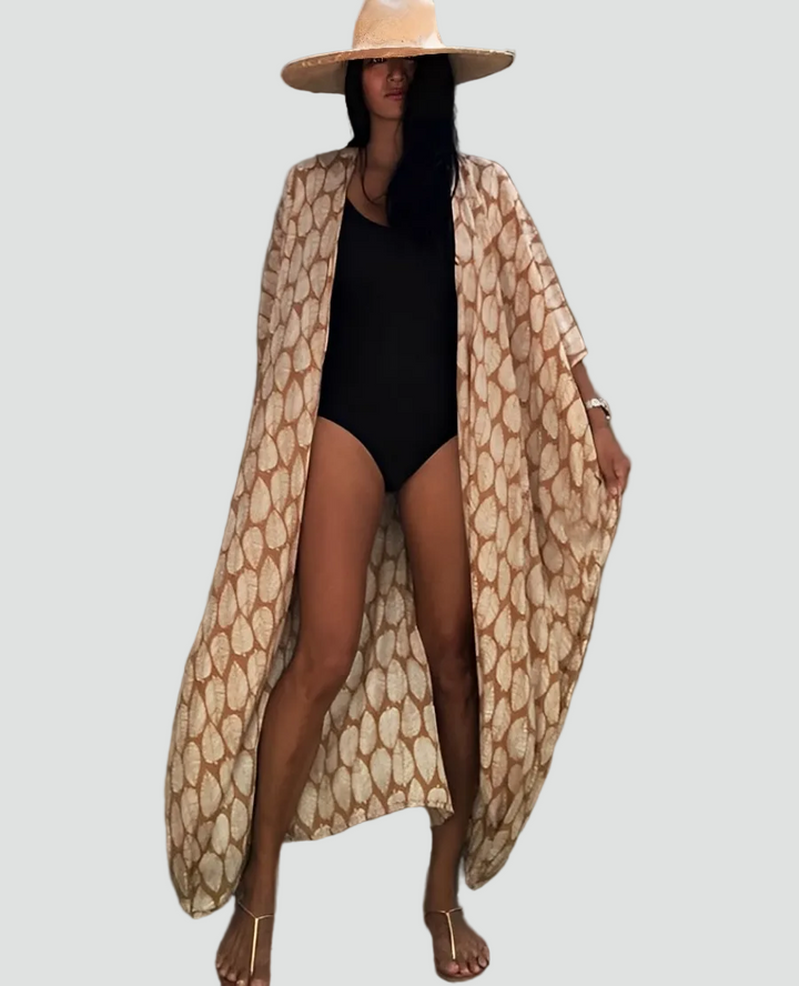 Strandkimono boho maxi met patroon, met taillekoord, losvallend