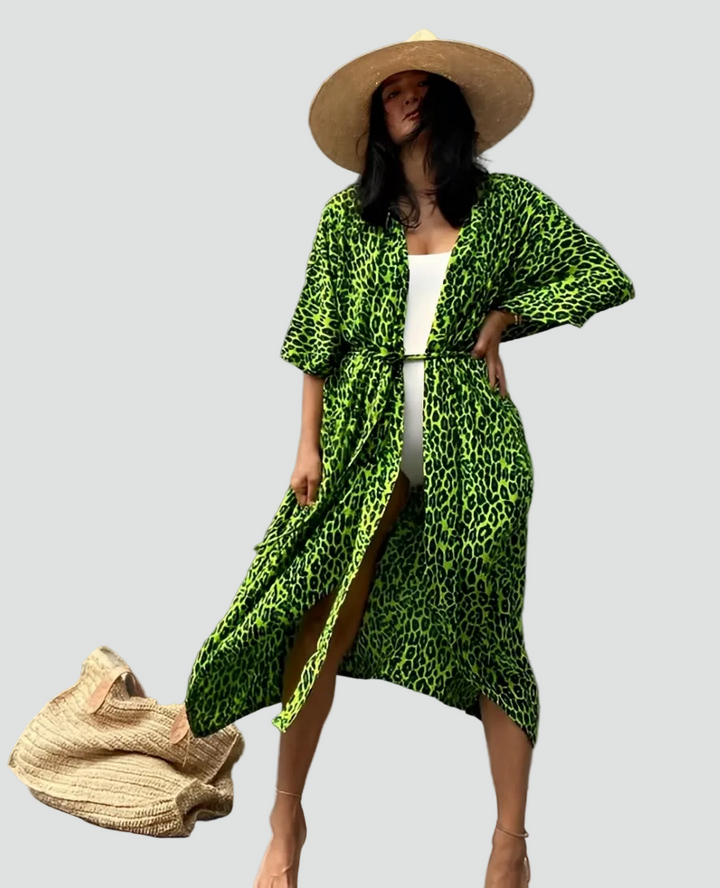 Strandkimono boho maxi met patroon, met taillekoord, losvallend