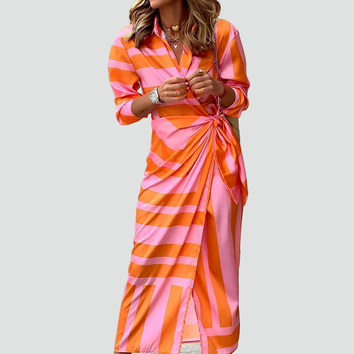 Maxi jurk van koperkleurige stof voor dames met strik, perfect voor de zomer