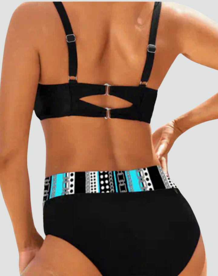 Two-piece bikini with high waist and wrap top