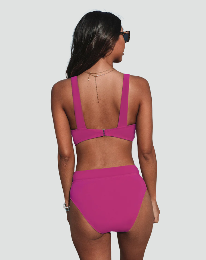 High-waisted bikini with deep neckline for women
