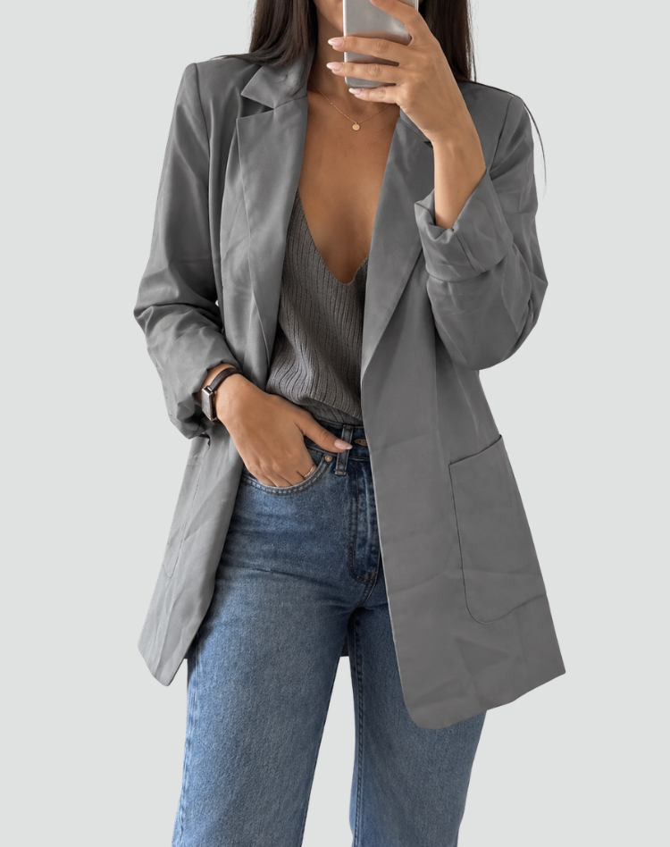 Elegante lange damesblazer met klassieke revers