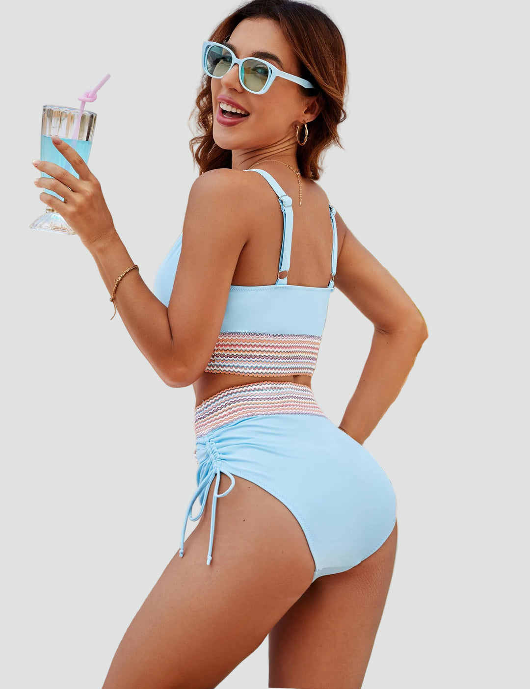 Letni modelujący damski bikini dwuczęściowy z wysokim stanem