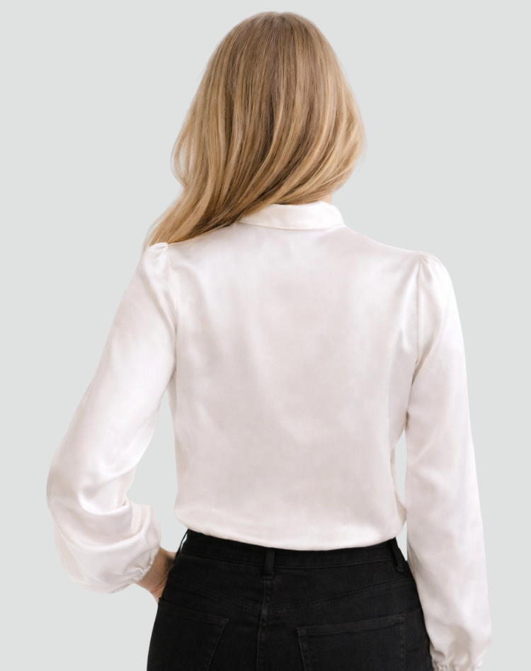 Bluzka szyfonowa z kokardą przy szyi i długim rękawem elegancka