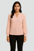 Blouse met V-hals en lange mouwen van lichte chiffon, elegant
