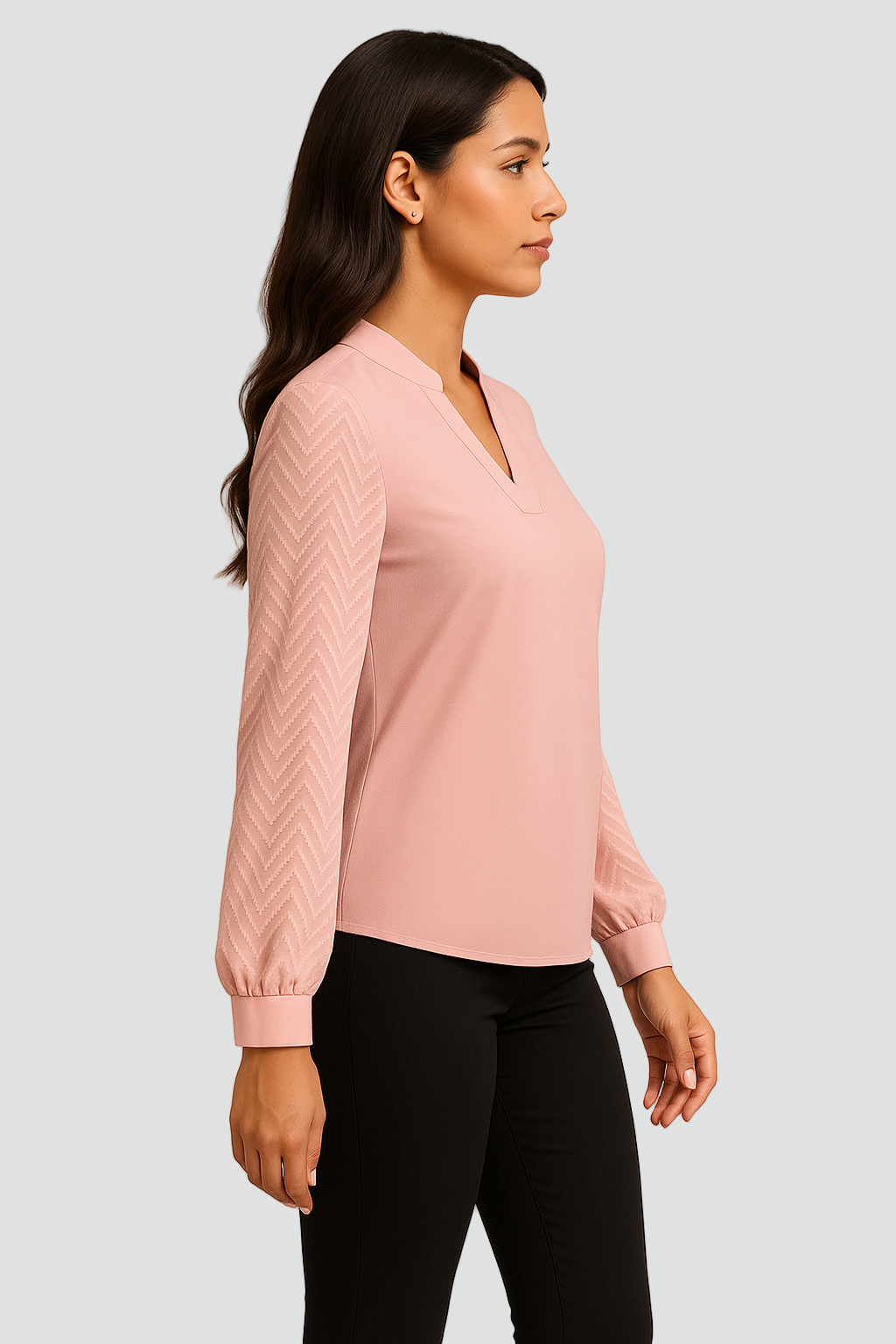 Bluzka z dekoltem v i długim rękawem z lekkiego szyfonu elegancka